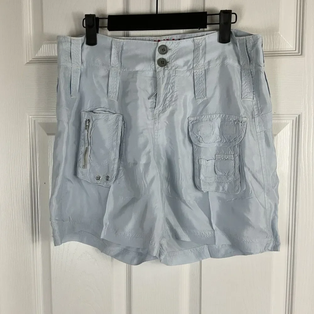 Johnny Was Sz 4 Light Blue Cupra Rayon Cargo Shorts Summer Chic Pockets Boho T